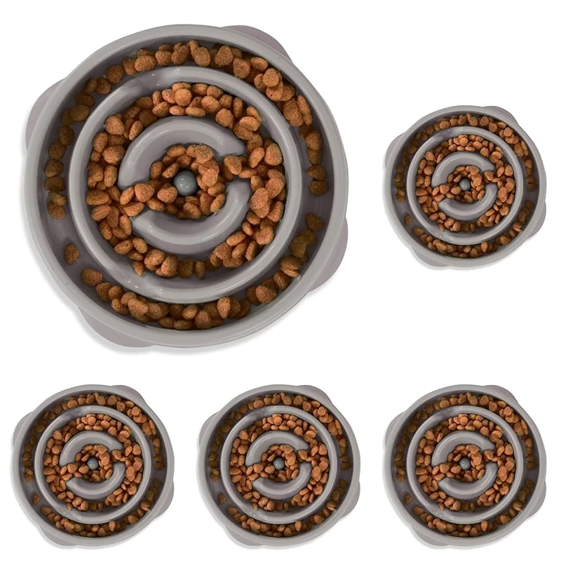 Outward Hound Fun Feeder Slo Bowl, Slow Feeder Dog Bowl, Medium/Mini, Grey (Pack of 5)