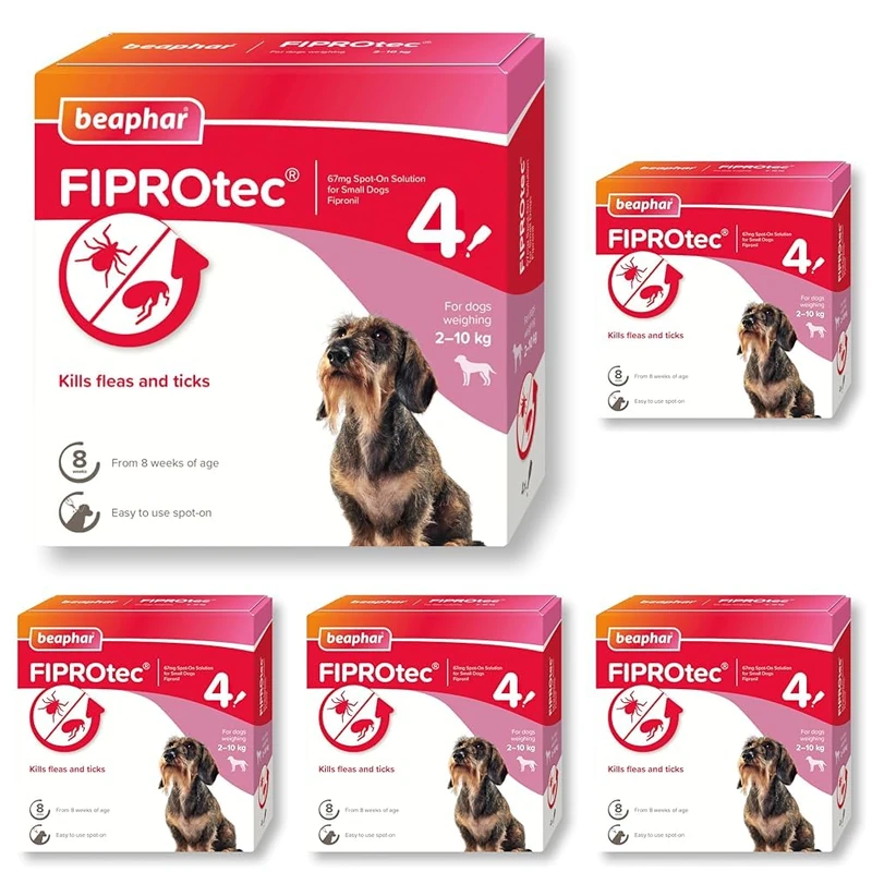 Beaphar | FIPROtec Spot-On for Small Dogs (2–10kg) | Kills Fleas & Ticks | Vet Strength Treatment | 4 Pipettes (Pack of 5)