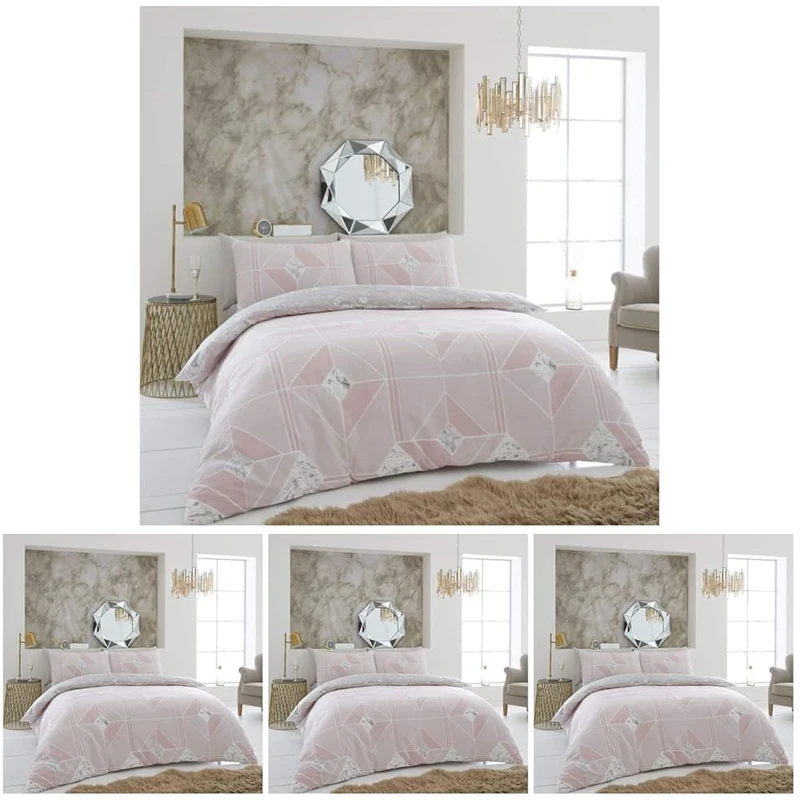 GC GAVENO CAVAILIA Luxury Diamond Duvet Cover King Size, Warm & Cosy Comforter Covers With Pillowcases, Blush Pink (Pack of 4)