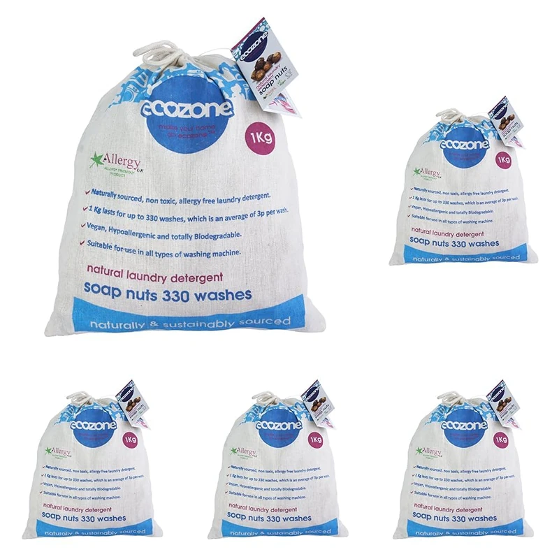 Ecozone Soap Nuts Natural Laundry Detergent, 100% Organic Biodegradable Washing Machine Pellets, Plastic Free, Effective Cleaning for Clothing & Fabrics, Hypoallergenic Vegan & Eco Friendly (1kg Bag)