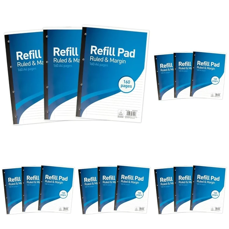 Hamelin Lined Paper A4 Refill Pad, 160 Page, Pack of 15, Blue