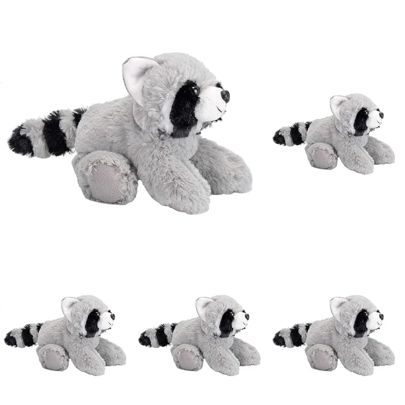 Wild Republic Raccoon Plush, Stuffed Animal, Plush Toy, Gifts for Kids, Hug’Ems 7 Inches (Pack of 5)