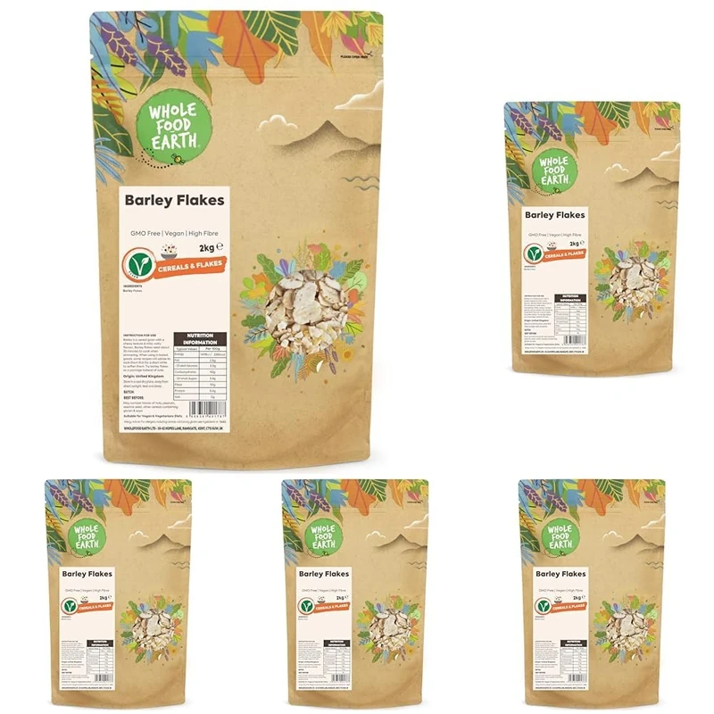 Wholefood Earth Barley Flakes 2 kg | GMO Free | High Fibre (Pack of 5)