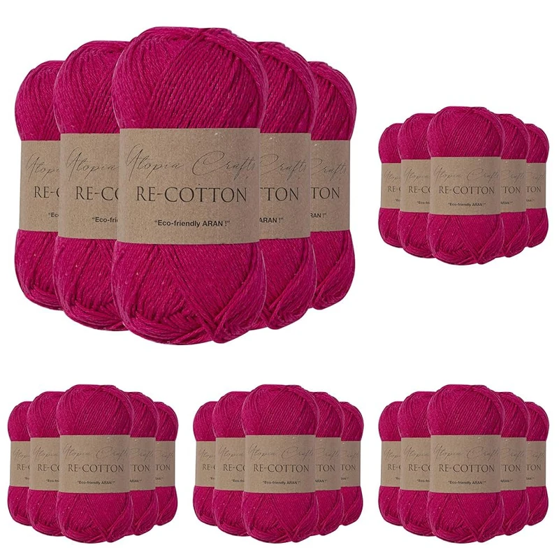 Utopia Crafts Re-Cotton Knitting Yarn, 5X 100g (Rose Red) (Pack of 5)