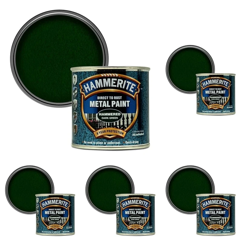 Hammerite Direct to Rust Metal Paint - Hammered Dark Green Finish 250ML (Pack of 5)