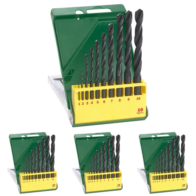 Bosch Home and Garden 2607019442 10 Piece Metal HSS-R Drill Bit Set, Black (Pack of 4)