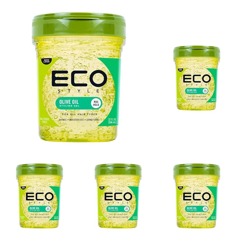 Eco Style Olive Oil Hair Styling Gel, Hydrate and Style, Green, 946 ml (Pack of 5)