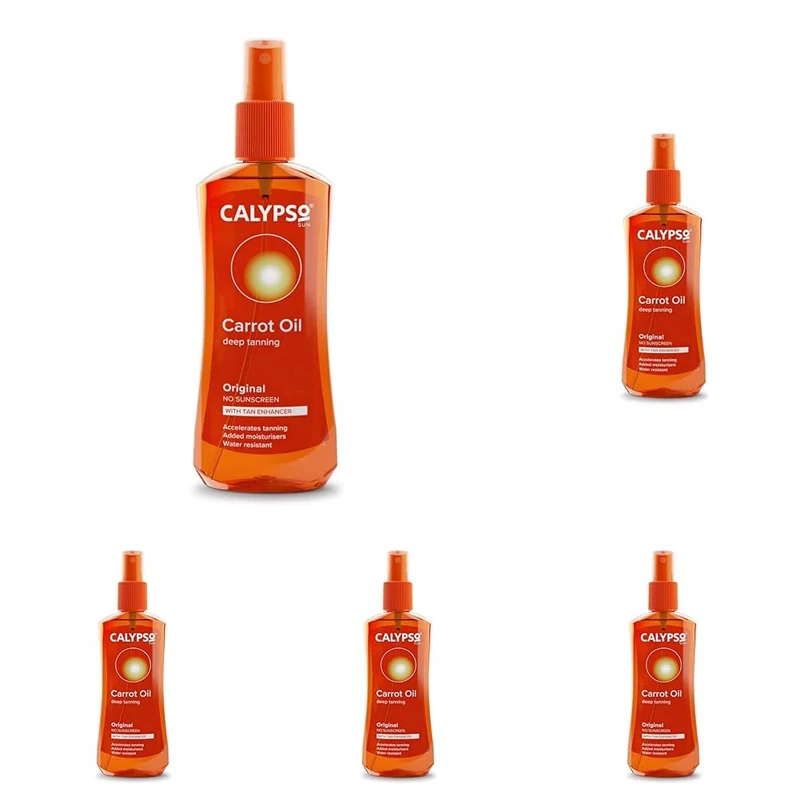 Calypso Original Carrot Oil | No SPF | Accelerates tanning | No Self tan | 200ml (Pack of 5) - Image 1