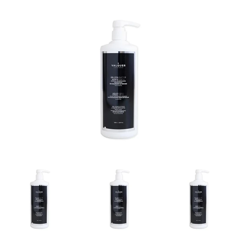 Valquer Body & Facial High Efficiency Conductive Gel - For professional equipment (ultrasound, electrotherapy, radiofrequency, cavitation, ipl, laser, etc) - 1000 ml (Pack of 4)