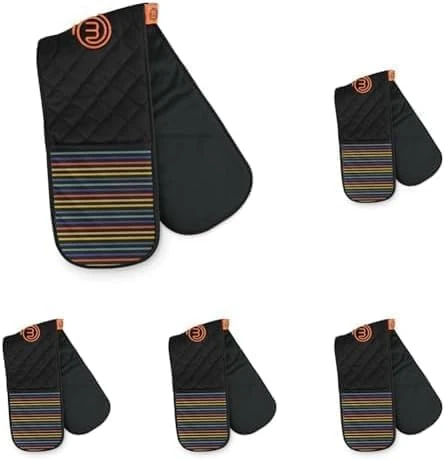 MasterChef Oven Gloves Heat Resistant, Double Oven Gloves Made from Cotton with Official Show Logo & Hanging Loop, Attached Oven Mitts, Machine Washable, Heat Proof Pot Holders for the Kitchen, Vivid