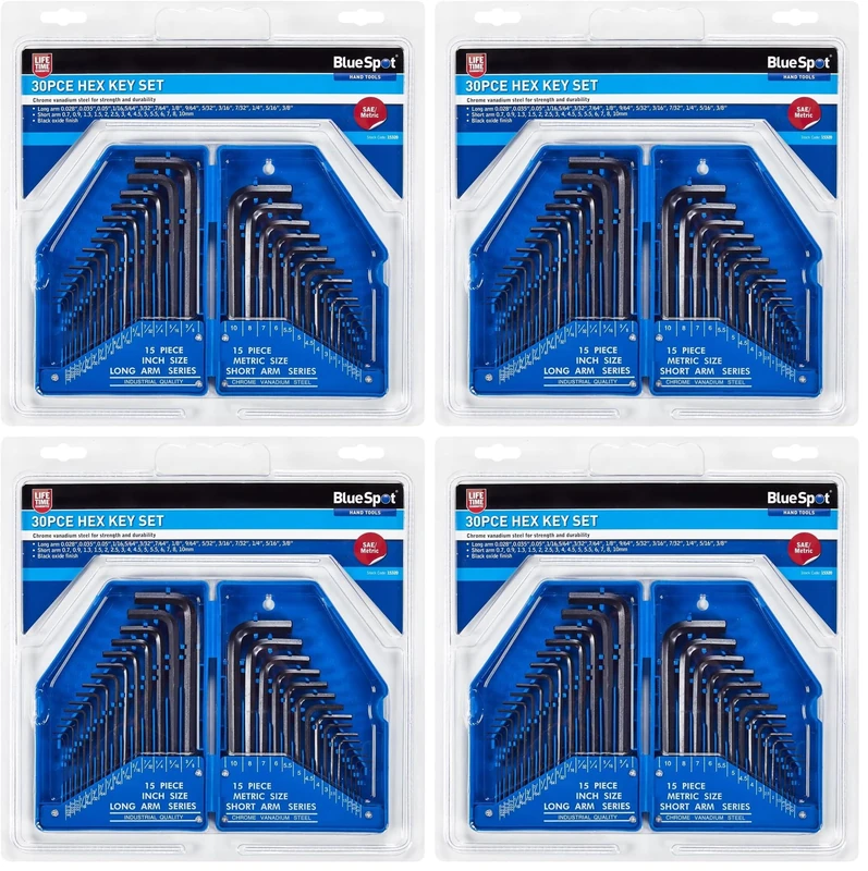 Blue Spot 15320 Metric and Imperial Hex Key Set (30 Pieces) (Pack of 4)