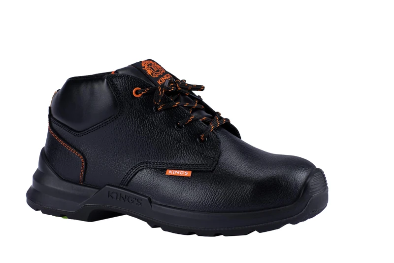 Honeywell King's KWD250B 6250136 Water Resistant Leather Half-Mid-Cut Lace Up Safety Boots, Wear-Off Indicator, Wide Profile Toe Cap, Antistatic Sole, Black, 10 UK, 6250136-43/090