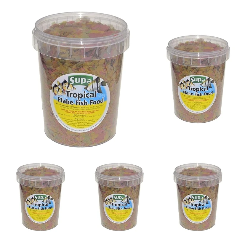 Supa Aquarium Fish Food Tropical Flake 1 Litre | Premium Quality Nutritious Fish Food Offering a Complete Balanced Diet (Pack of 5)