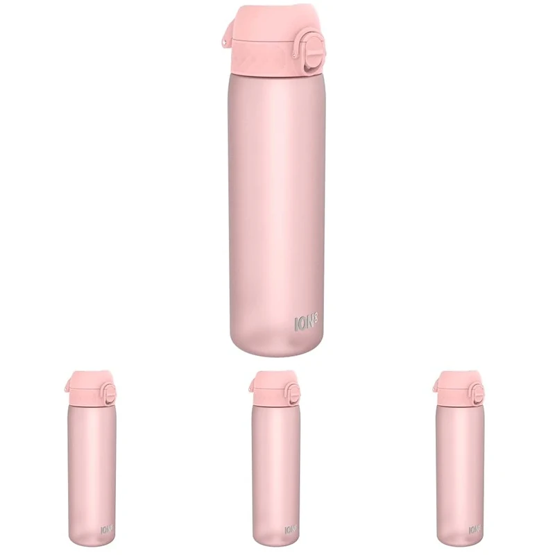 Ion8 500ml Water Bottle, BPA Free, Leakproof, Dishwasher Safe, Easy Open, Secure Lock, Clear Drinks Bottle for Boys & Girls, Small Gym Sports Drinking Water Bottle 500ml, Pastel Pink (Pack of 4)
