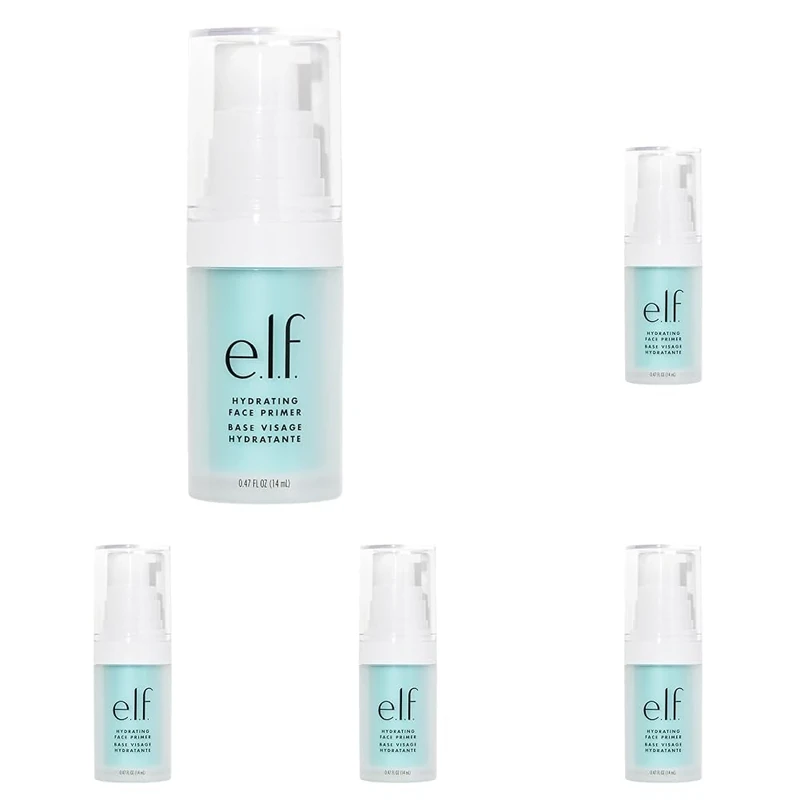 e.l.f., Hydrating Face Primer, Lightweight, Long Lasting, Creamy, Hydrates, Smooths, Fills in Pores and Fine Lines, Natural Matte Finish, Infused with Vitamin E, 0.47 Oz (Pack of 5)