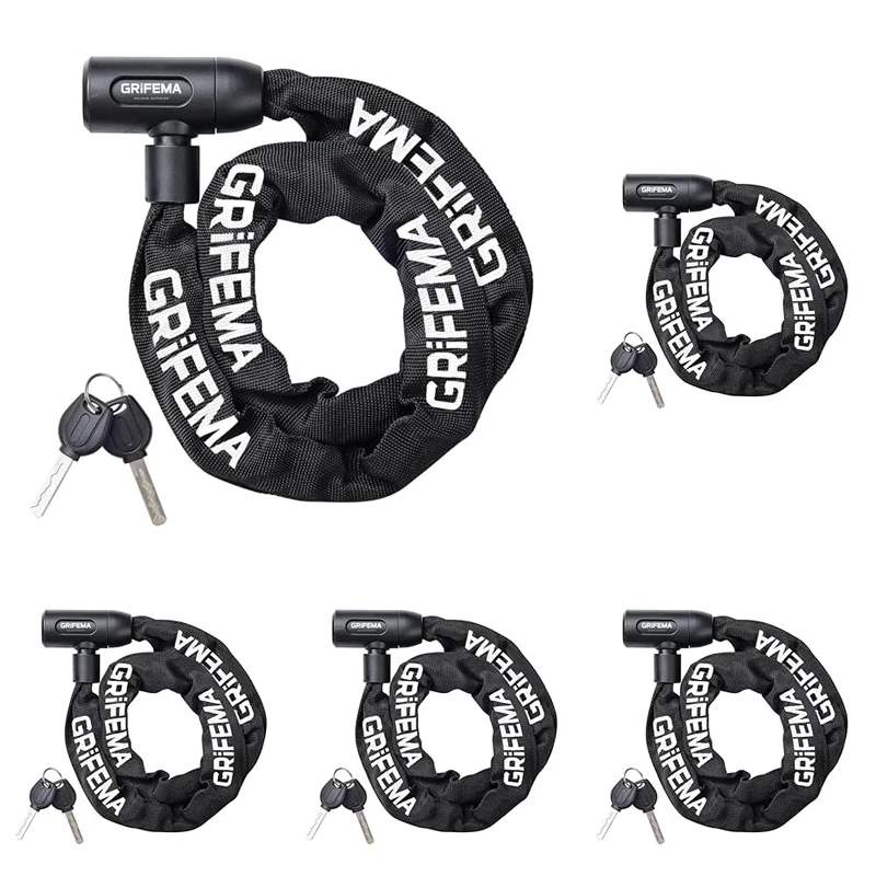 GRIFEMA GA1201-12 Bike Locks High Security with 2 Keys, Bike Chain Lock Heavy Duty, 120cm Bicycle/Cycling Locks for Bike Cycle, Moto, Door, Gate Fence (Pack of 5)