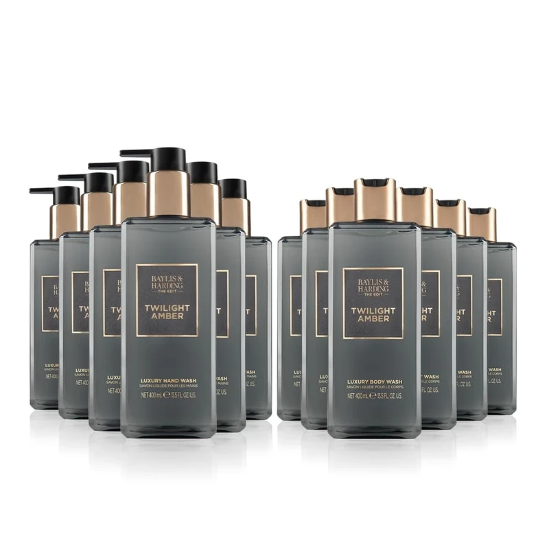 Baylis & Harding The Edit Twilight Amber Bundle: 6 x 400 ml Body Wash & 6 x 400 ml Hand Wash (12 Bottles) - Vegan Friendly