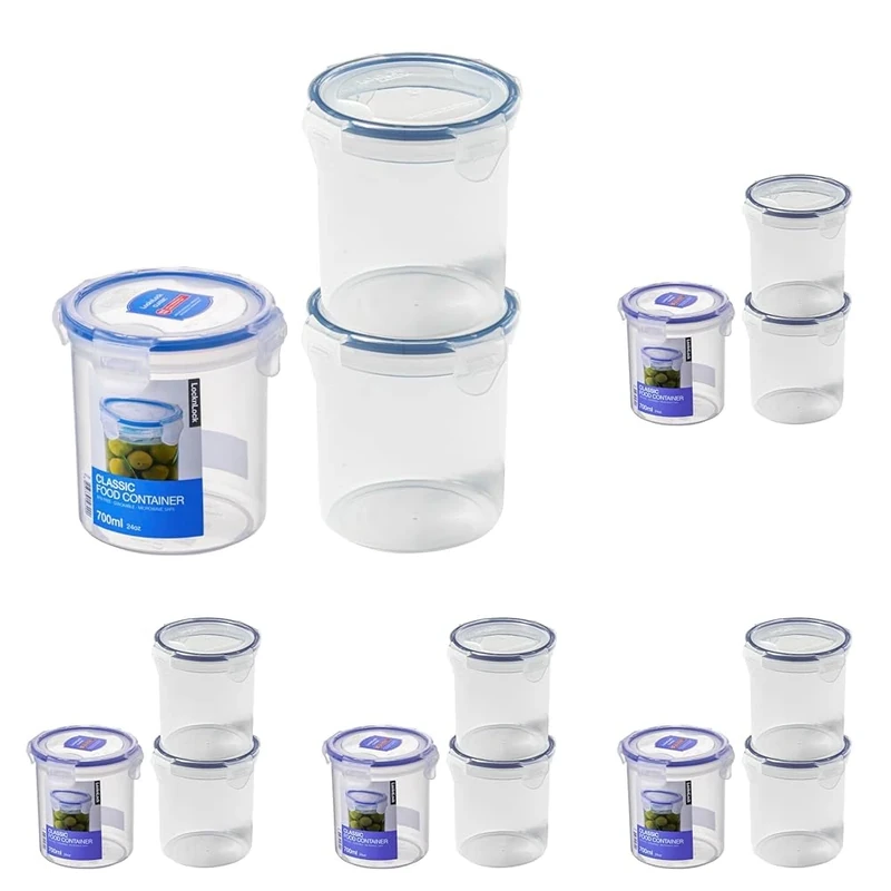 LocknLock Round Food Containers with Lids Set of 3 - Plastic Airtight & Watertight Food Storage Containers, BPA Free & Dishwasher Safe, 3 x 700ml (Pack of 5)