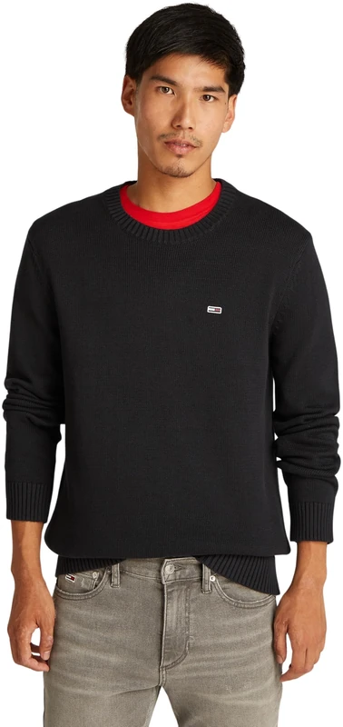 Tommy Jeans Men's Crew Neck Slim Fit Knitted Jumper, Black (Black), S