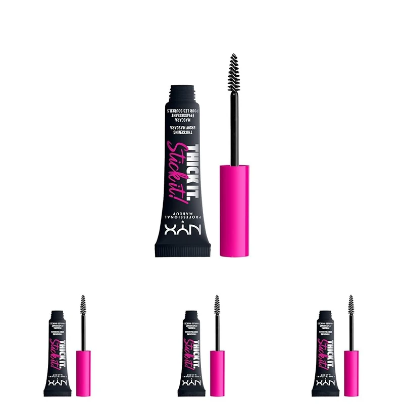 NYX Professional Makeup Thick It. Stick It! Brow Mascara, Tints & Thickens with 16hr Wear, Black (Pack of 4)
