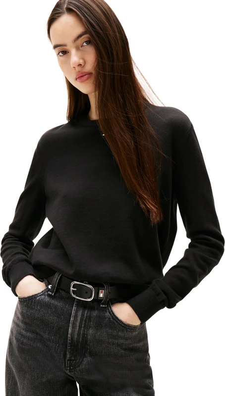 Tommy Jeans Women’s Essential Crew Cotton Jumper, Black (Black), S