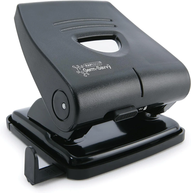 Rapesco PF827PB2 Germ-Savvy Antibacterial, 827-P 2-Hole Punch, 30 Sheet Capacity, Black (Pack of 5)