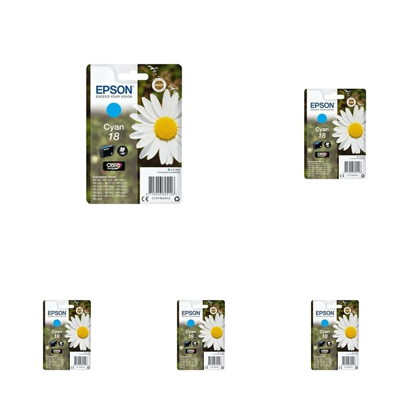 Epson 18 Cyan Daisy Genuine, Claria Home Ink Cartridge (Pack of 5)