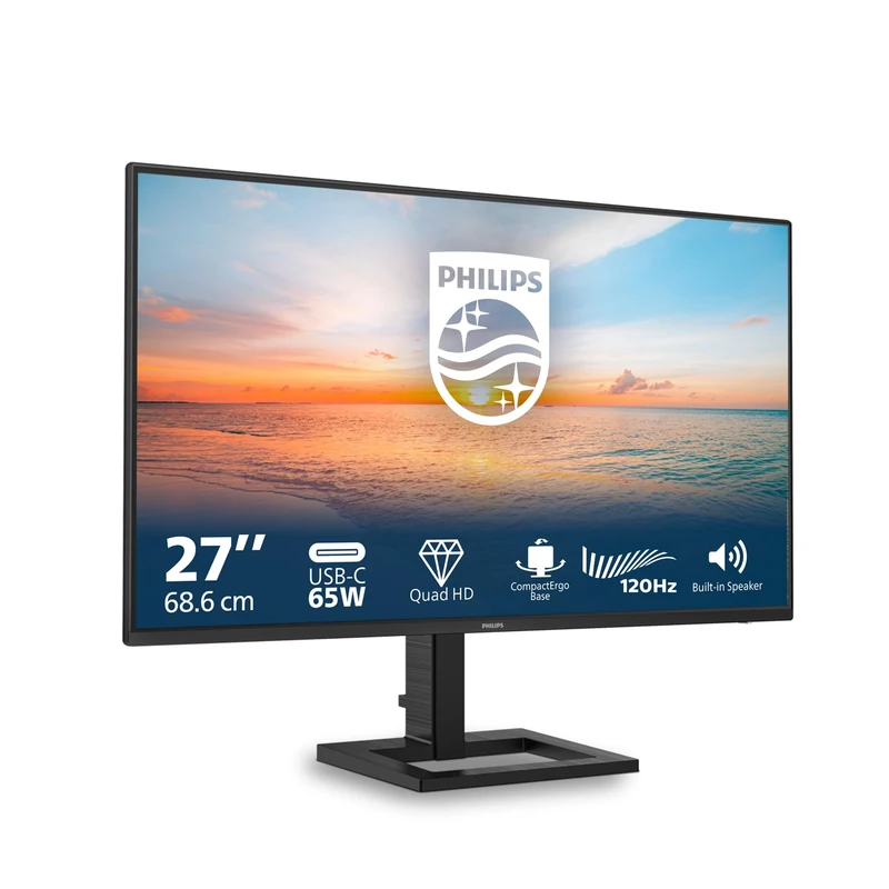 Philips 27E1N1600AE - 27 inch QHD monitor, speaker, height adjustable (2560x1440, 100Hz, HDMI 1.4, USB-C (65W PD), USB Hub) black