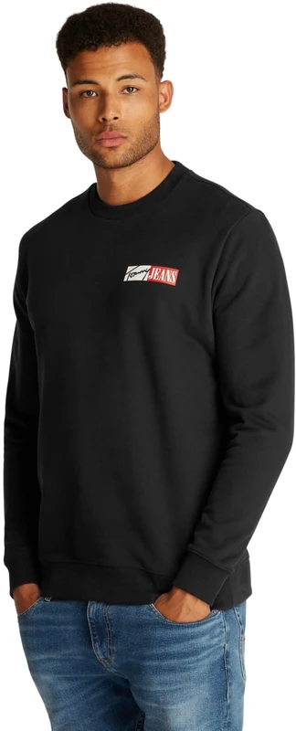 Tommy Jeans Men’s Entry Graphic Round Neck Sweatshirt, Black (Black), S
