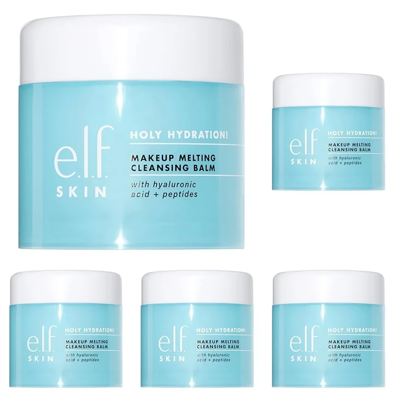 e.l.f. SKIN Holy Hydration! Makeup Melting Cleansing Balm, Face Cleanser & Makeup Remover, Infused with Hyaluronic Acid to Hydrate Skin (Pack of 5)