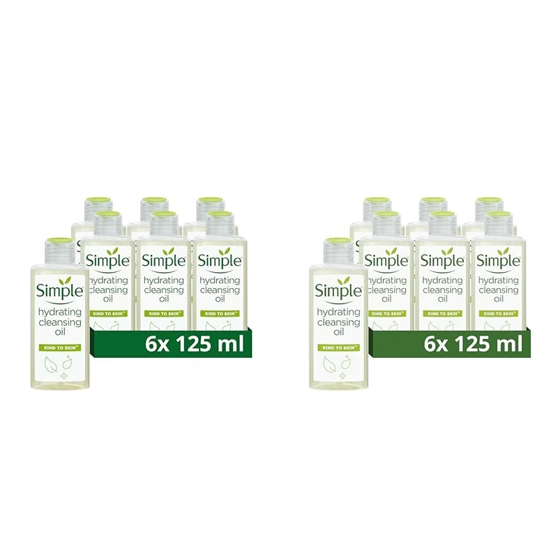 Simple Kind to Skin Hydrating Cleansing Oil cruelty-free and vegan sensitive skin cleanser 6x 125 ml (Pack of 2)