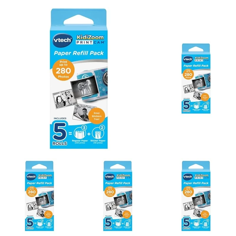 VTech KidiZoom PrintCam Thermal Printing Paper | Includes 4 Sheets (240 Prints) and 2 Sticker Rolls (40 Prints), White, 5.7 x 2.8 x 2.8 cm (Pack of 5)