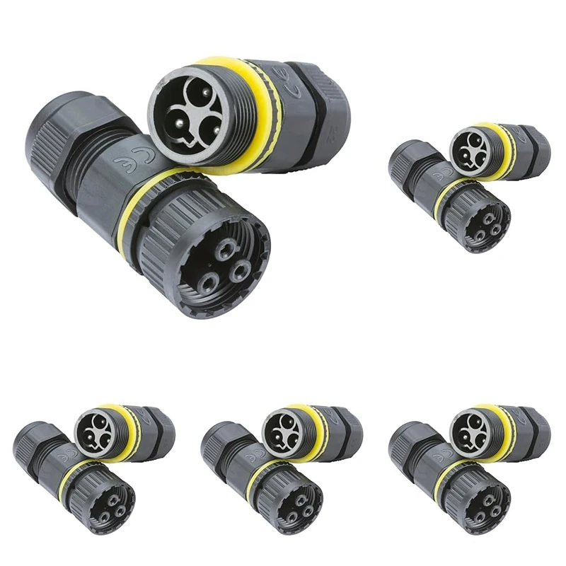 Knightsbridge JB0011 Weatherproof IP68 (@2bar) Plug and Socket Inline Cable Connector, 3-Pole, rated to 16 A,Black (Pack of 5)