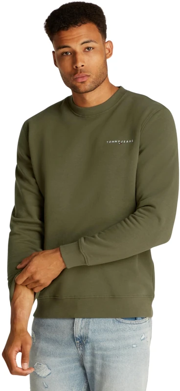 Tommy Jeans Men’s Linear Round Neck Sweatshirt, Green (Fatigue Green), XS