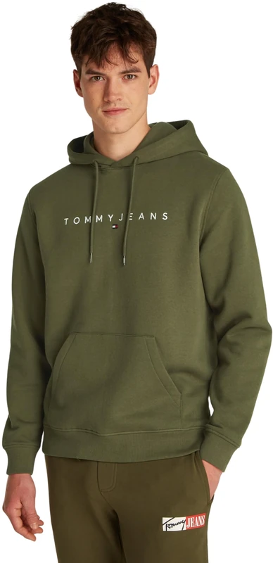 Tommy Jeans Men’s Linear Logo Hoodie, Green (Fatigue Green), S