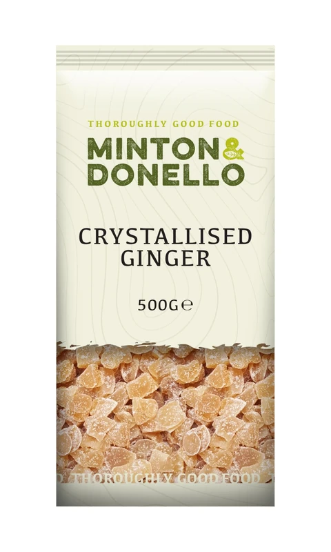 Minton & Donello Crystallised Ginger 500g – Diced Ginger with Sweet & Spicy Kick, Perfect for Baking, Recipes, Snacks, Desserts & Homemade Ginger Chews