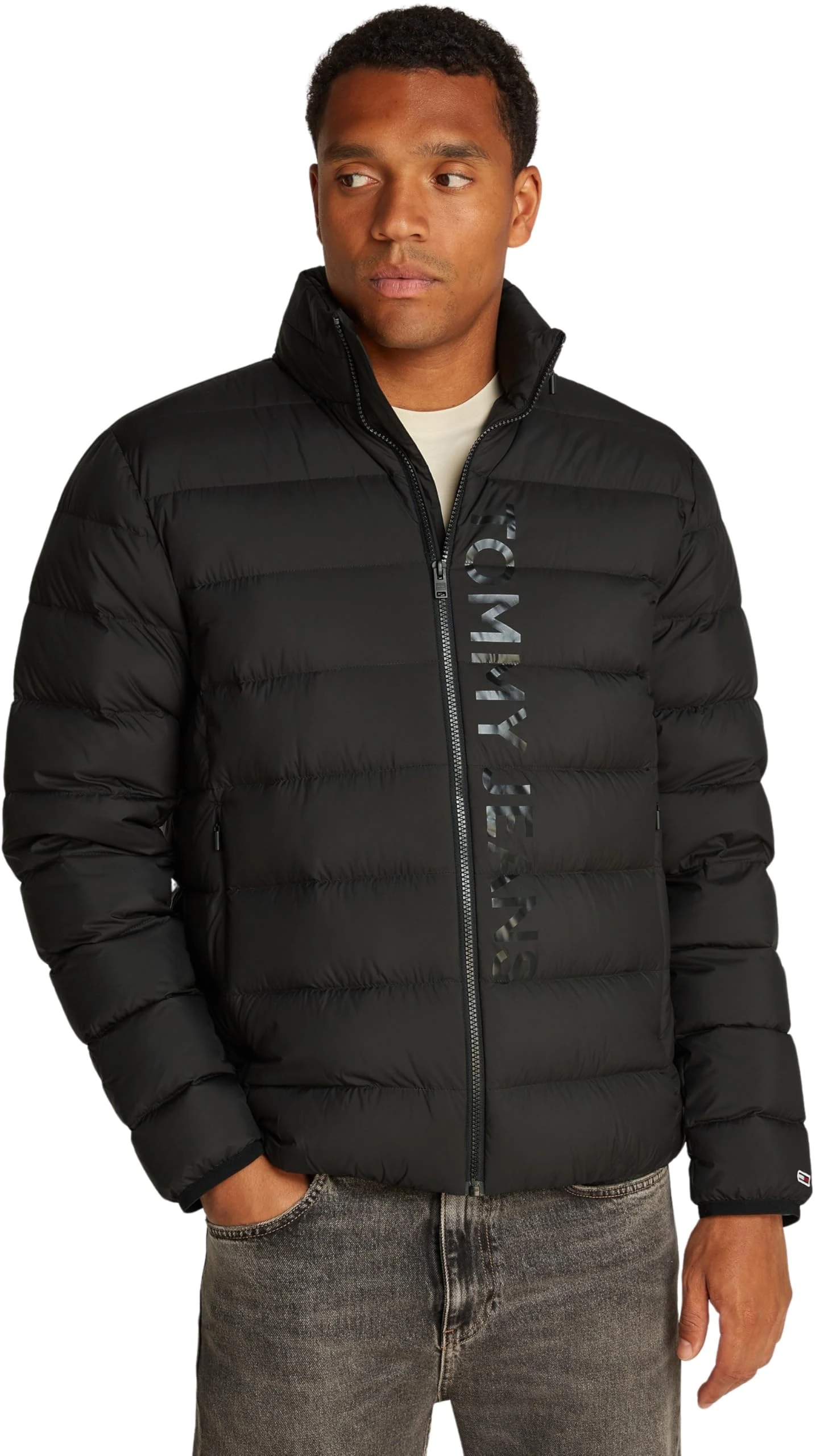 Tommy Jeans Men’s Printed Lightweight Down Jacket, Black (Black), XXL