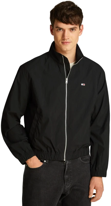 Tommy Jeans Men’s Essential Stand Collar Windbreaker, Black (Black), S