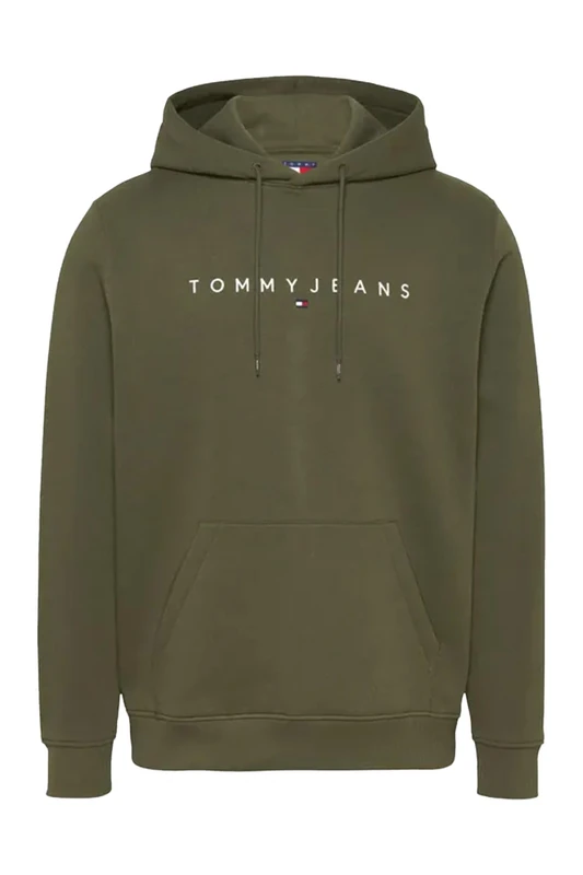 Tommy Jeans Men’s Linear Logo Hoodie, Green (Fatigue Green), XS