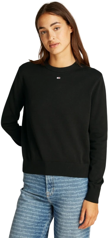 Tommy Jeans Women’s Essential Crew Cotton Jumper, Black (Black), M