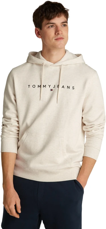 Tommy Jeans Men’s Linear Logo Hoodie, Grey (Oat Marl Htr), XS