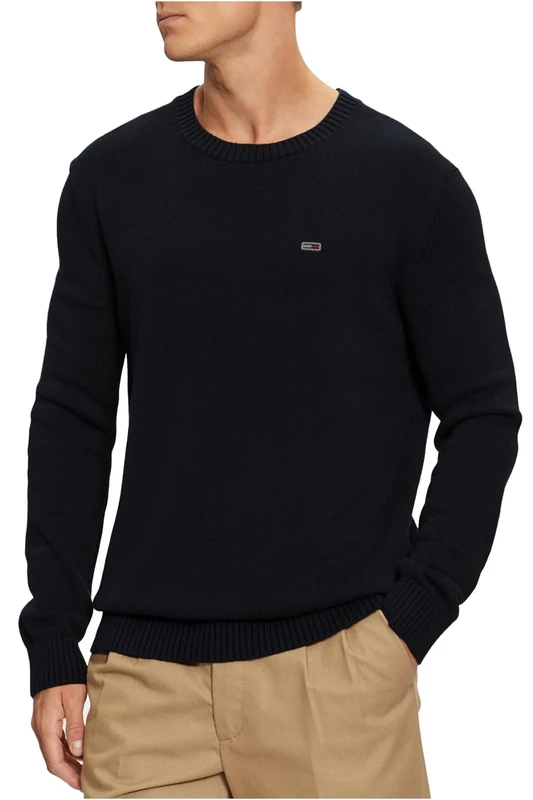 Tommy Jeans Men's Crew Neck Slim Fit Knitted Jumper, Black (Black), XS
