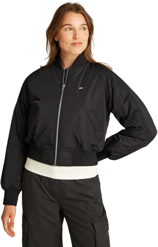 Tommy Jeans Women’s Essential Water Repellent Bomber Jacket, Black (Black), XL