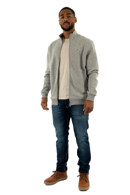 Tommy Jeans Men’s Regular Fit Zipped Fleece, Grey (Grey Htr), XS
