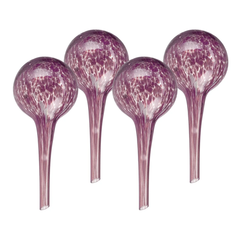 Relaxdays Watering Globes, Set of 4, Glass, Small, HxD: 15 x 9 cm, Balls for Automatic Irrigation on Holiday, Purple