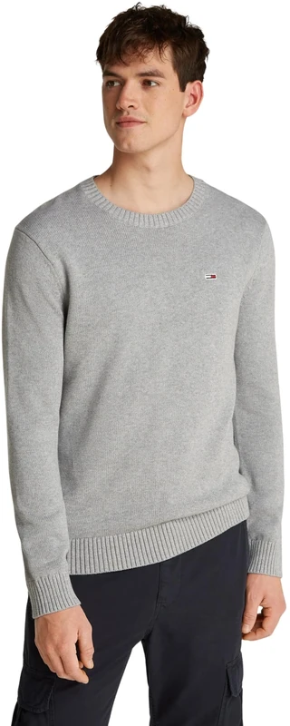 Tommy Jeans Men's Crew Neck Slim Fit Knitted Jumper, Grey (Grey HTR), XXL
