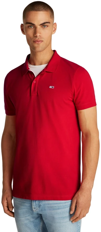 Tommy Jeans Men's Slim Fit Short Sleeve Polo Shirt, Red (Red Hot), S