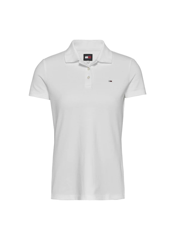 Tommy Jeans Women's TJW Slim Essential Polo SS DW0DW20160 S/S Polo, White (Ecru), XXS