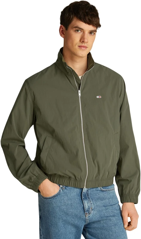 Tommy Jeans Men’s Essential Stand Collar Windbreaker, Green (Fatigue Green), XS