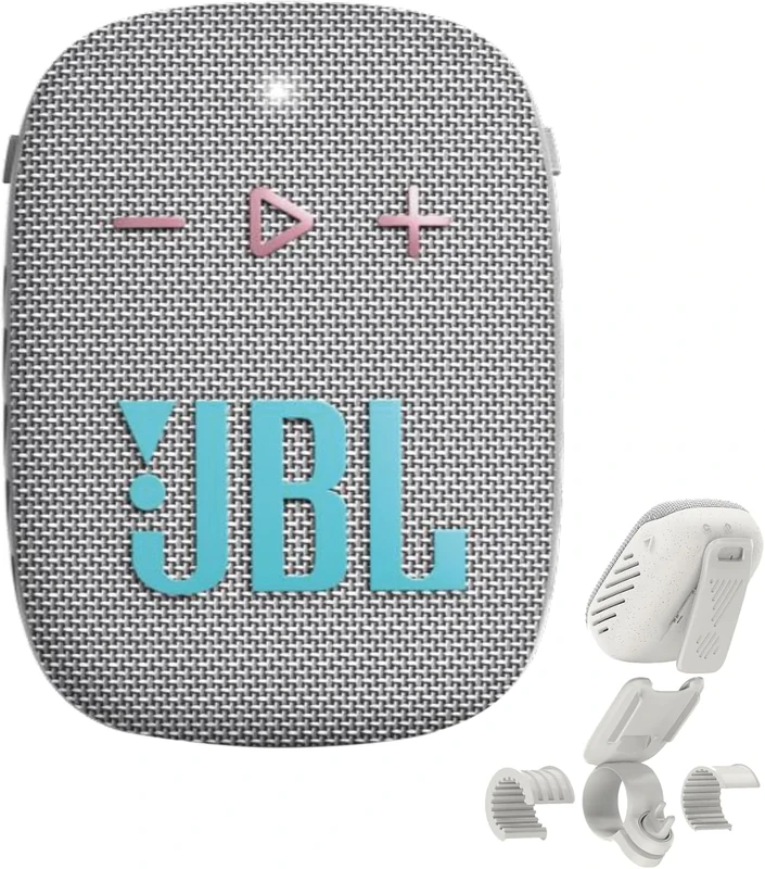 JBL Wind 3S Grey portable Bluetooth speaker, 5 W RMS, 1.75" driver, IP67 waterproof and dustproof, Bluetooth 5.0, USB-C, 5 h battery life, bike/scooter mount, built-in microphone
